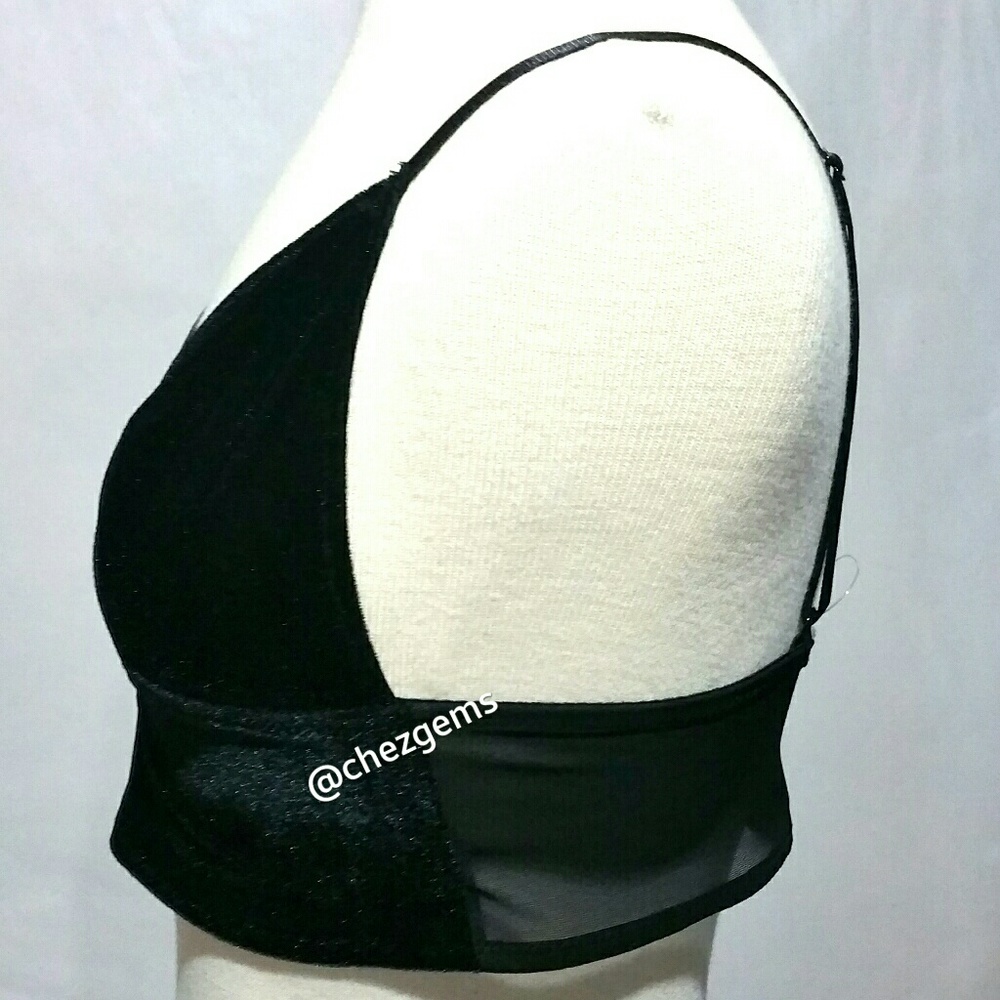 Black Velvet Plunge Crop Top Bralette M L New with Tags - Picture 2 of 7